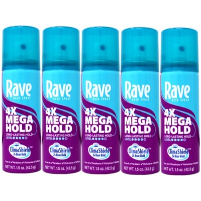 5 Pack Rave 4X Mega Hairspray 1.5 Ounce