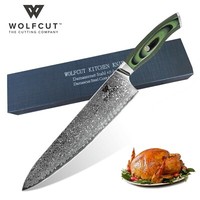 Damascus Chefmesser 25 Cm Klinge, 67-Lagiger Damaszener Stahl, Griff GrüN