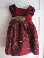 Girls Jenny  Me Velvet Embroidered Tulle Midi Party Holiday Dress 4 Gold Maroon