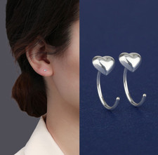 S925 Sterling Silver Small Heart Hoops Earrings Tiny Hug Huggie Earrings G15