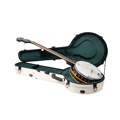 Crossrock Fiberglass Case Fits 5-String Resonator Styles,TSA Lock-Milky White