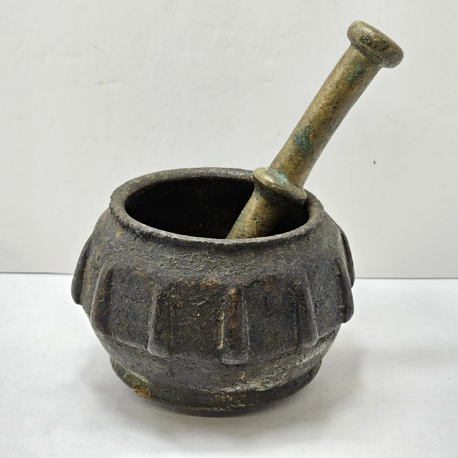 Antique 15-16th C. Cast Bronze Apothecary Mortar & Pestle Ottoman Turkey Flanged