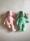 Ty Beanie Baby Hippity & Hoppity Bunny Rabbit Easter Pink & Mint Green MWMT Vtg