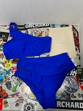 Ribbed Bikini Set One Shoulder Top with Mid Waist Two Piece Womens Size Small