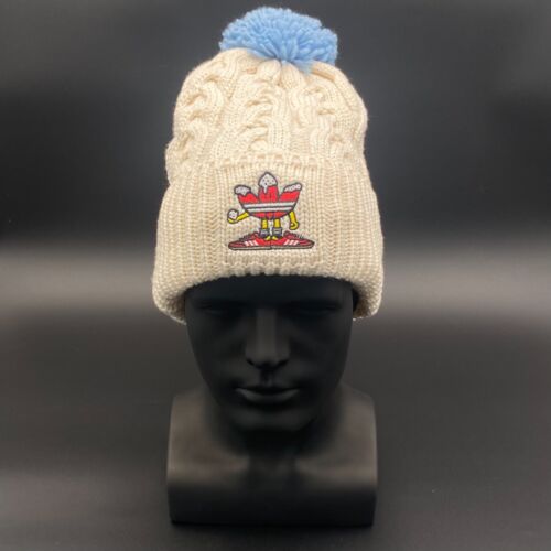 Adidas Originals Chunky Knitted Beanie Bobble Hat Double Trefoil Wonder White