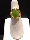 Vintage Sterling/Gold Wash Green Jade Cabochon Cocktail Ring Sz 6.5 & 6.3Gm R641