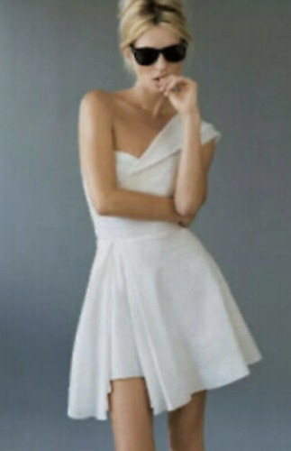 KATE MOSS TOPSHOP WHITE ONE SHOULDER DOBBY DRESS ASYM HEMLINE VTG 16 BNWT - Picture 2 of 12