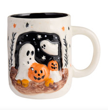 Halloween Ghost Ceramic Mug 18 oz Hand Painted Spooky Pumpkin Coffee Cup