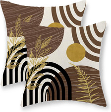 Boho Brown Pillow Covers 18x18 Set of 2 Brown Gold Leaf Tropical Decor Mid Centu