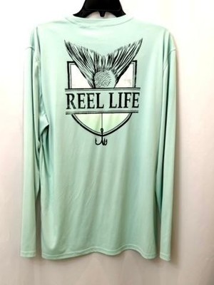 Reel Life Fishing Shirt Mens Large Mint Green Long Sleeve Performance UV Tee