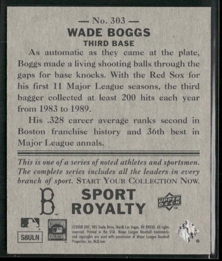 2008 Upper Deck Goudey #303 Wade Boggs Mini Black Backs - Image 2 of 2
