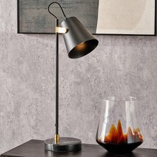 Image of Black Table Lamp with Cone Lampshade Gold Marble Effect Bedside Light Task Lamp