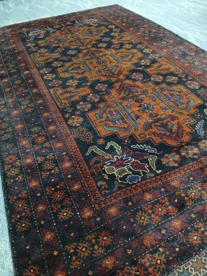 Alfombra Baluchi 4x7 Tribal Vintage Años 60 100% Lana Hecha a Mano, Alfombra Tribal Terracota Foto 3 de 4