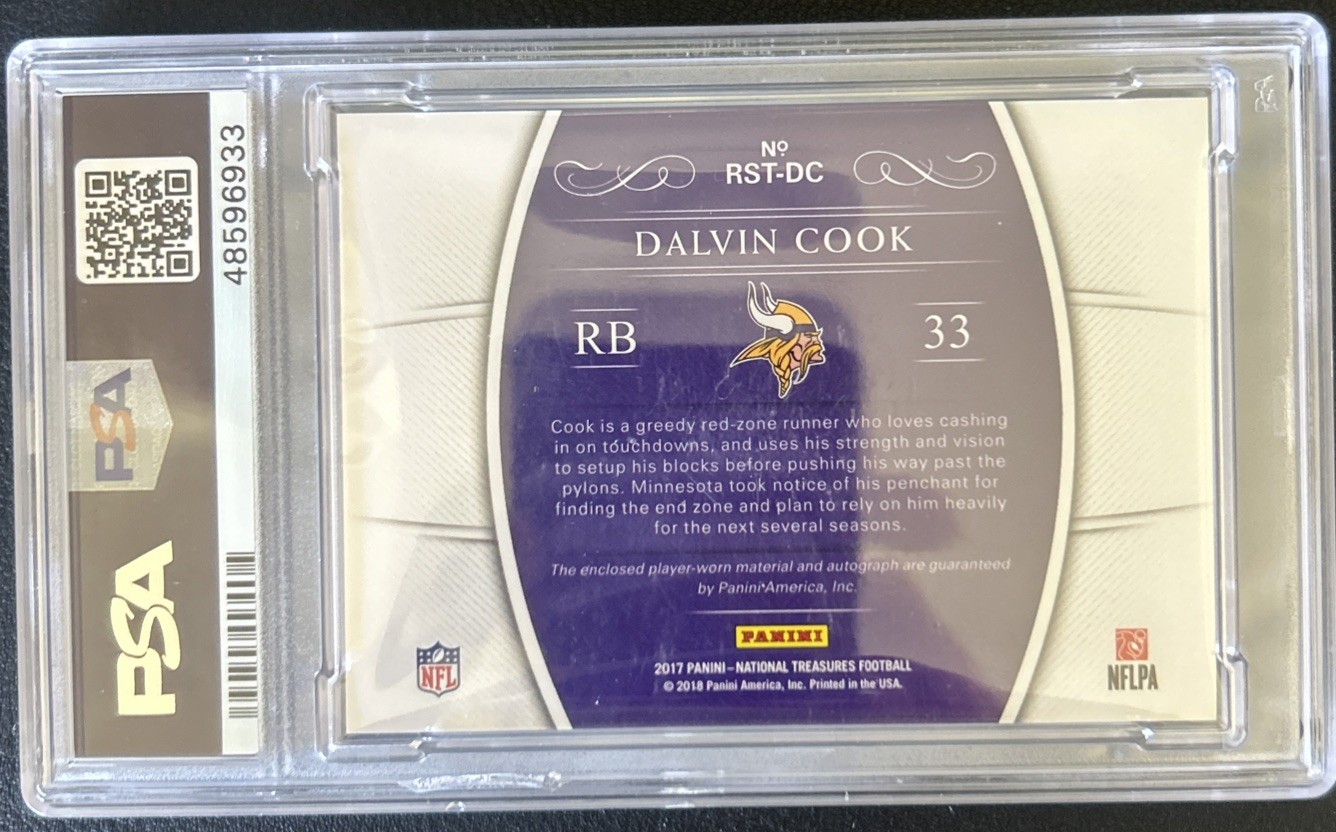 2017 Dalvin Cook Rc Rpa 21/25 Auto National Treasures PSA 9 Mint view 2