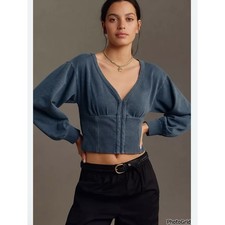 Pilcro Anthropologie Long-Sleeve Cropped Sweatshirt Blue XS