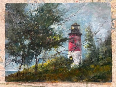 P-Town -  Cape Cod Lighthouse 18x24 in. Oil on illustration board Hall Groat Sr.