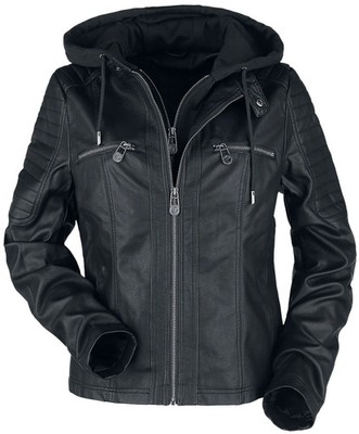 Black Premium by EMP Damen schwarze Kunstlederjacke im Biker-Style