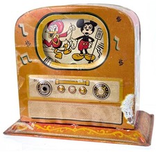 Vintage 1950 Wind-Up Color Television Coin Bank Tin Litho Marx Line Mar Japan