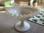 VTG Collectible FENTON Milk White Glass w/ Ruffle Footed Candy Bowl Compote