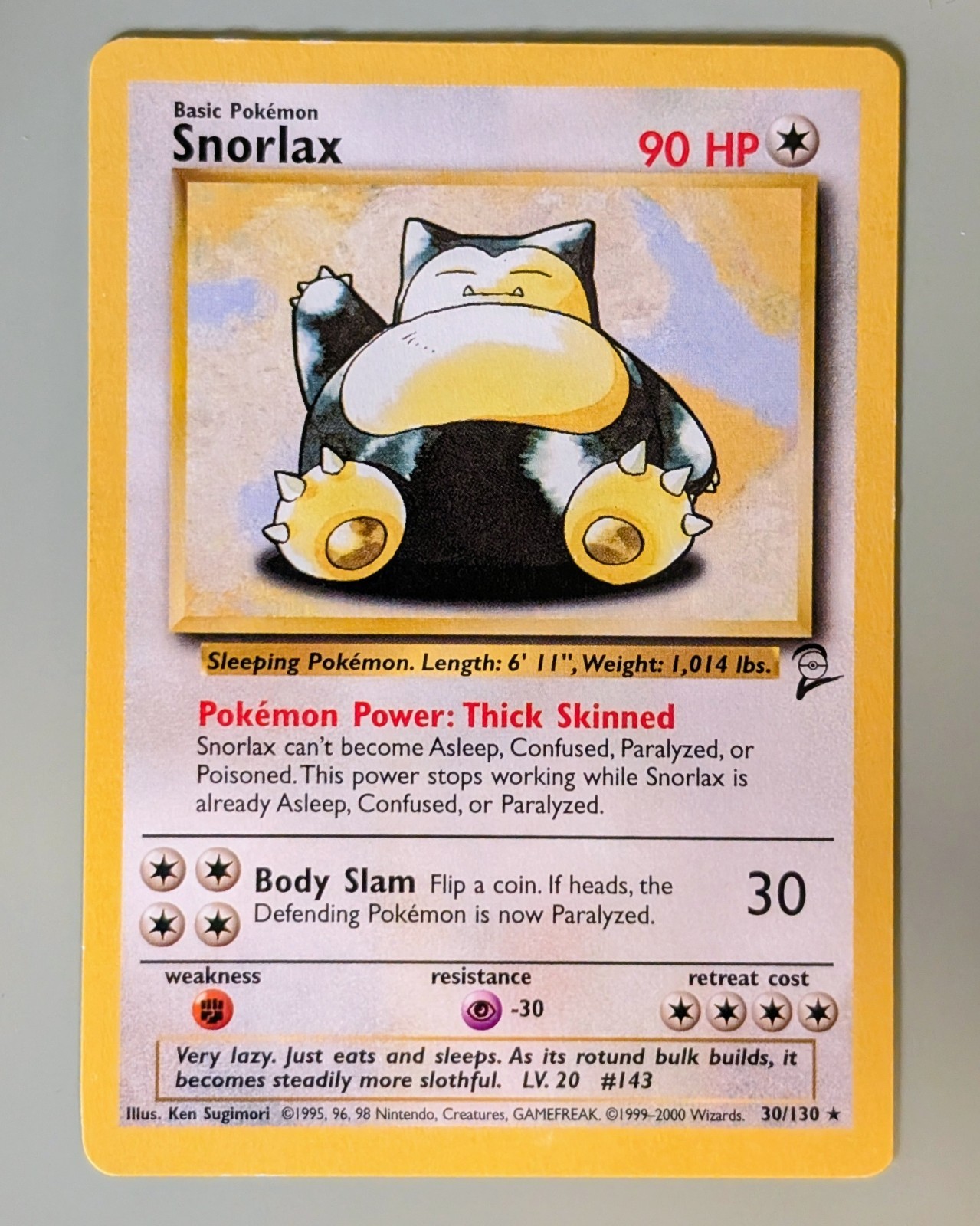 Snorlax - Base Set 2 30/130 Rare - Near Mint - Vintage WotC Pokemon TCG 
