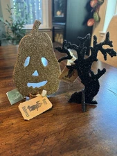 NEW 2005 Wendy Addison Halloween Glittered Tree & Pumpkin Retired