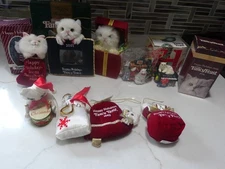 9 VTG Fancy Feast Christmas Ornament Cat by Fireplace Holiday Tree Piano & More