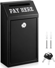 Metal Cash Box with Lock, Wall Mount Donation Safe 10.2x5.7x2.8 Inch Black