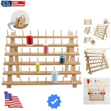 60 Spools Wooden Thread Rack/Thread Holder Organizer with Hanging Hooks for E...