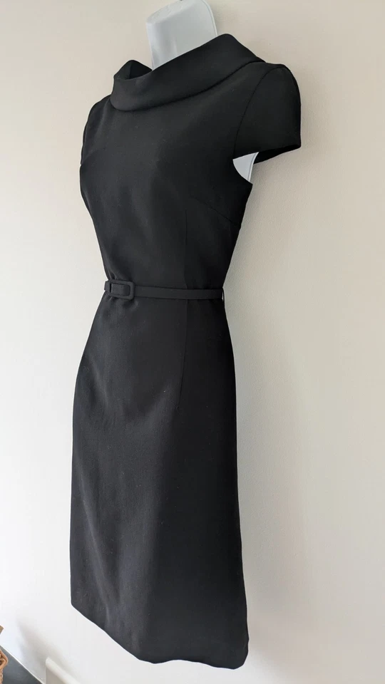 Stylish Hobbs Black Wool Autumn/Winter Belted Shift Dress Size UK 10 - Image 2 of 4