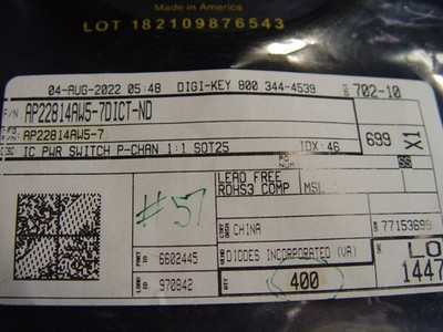 400Pcs AP22814AW5-7 SOT-25-5 Power Switch ICs - Power Distribution Load Switch
