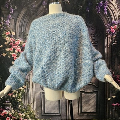 Vintage 1960's Pullover Sweater Oversized Blue Wooly Unisex Handmade Grandpa 
