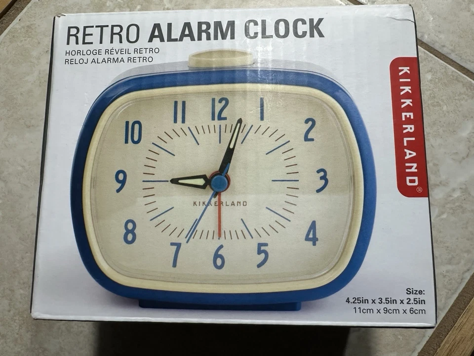 Kikkerland Retro Alarm Clock-Blue-Glow In The Dark Hands (Uses 1 AA Battery) - Image 2 of 4