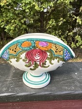 Vtg Greek Pottery Hand Painted Fan Shape Napkin Holder Gorgeous Floral MINT