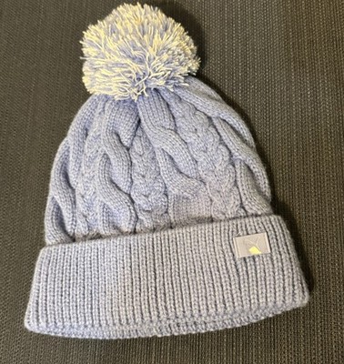 Puma Women s Blue Cable-Knit Pom-Pom Beanie Hat, One Size