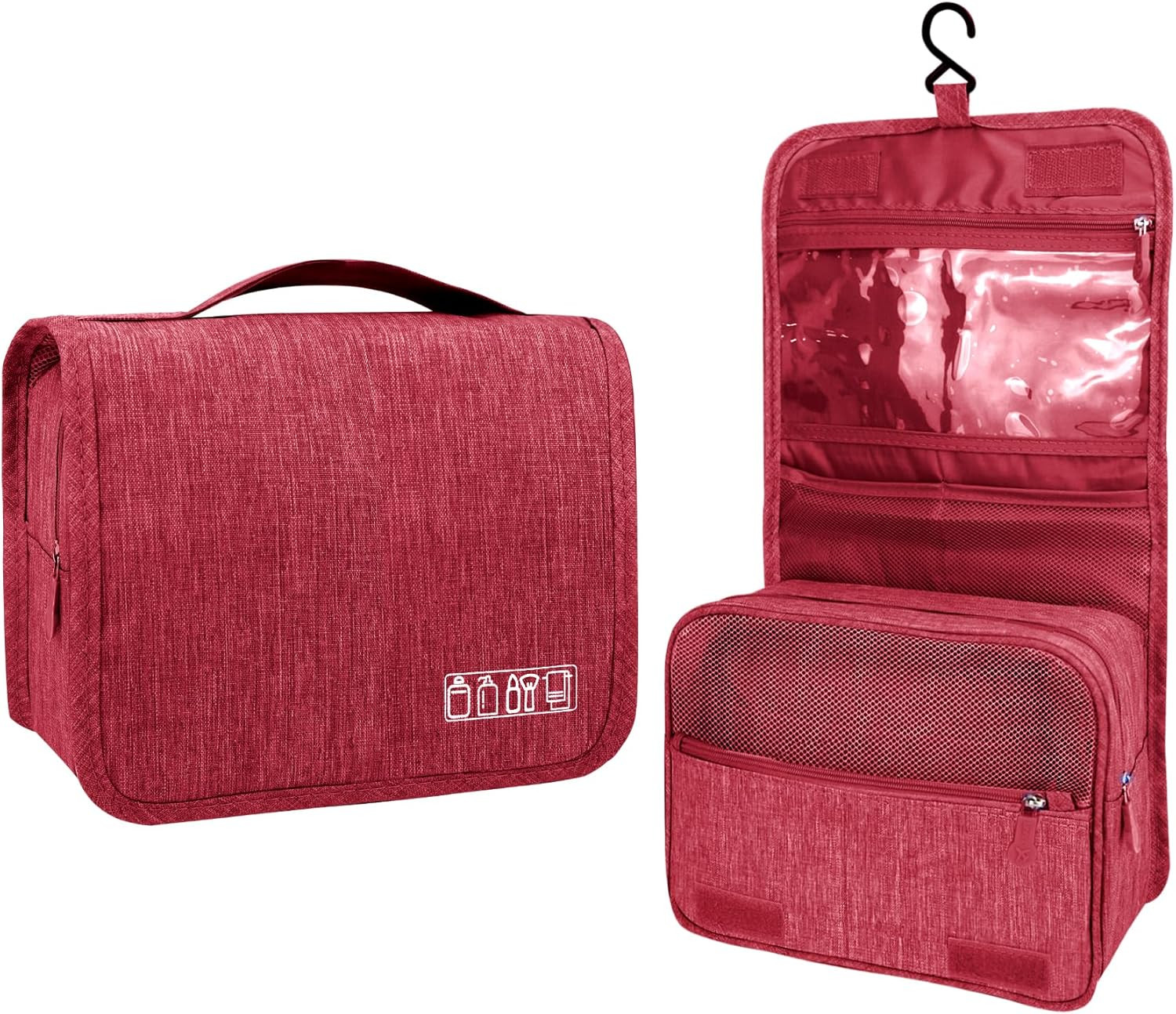 Large Capacity Toiletry Bag Travel with Hanging Hook for Men A-Wine Red