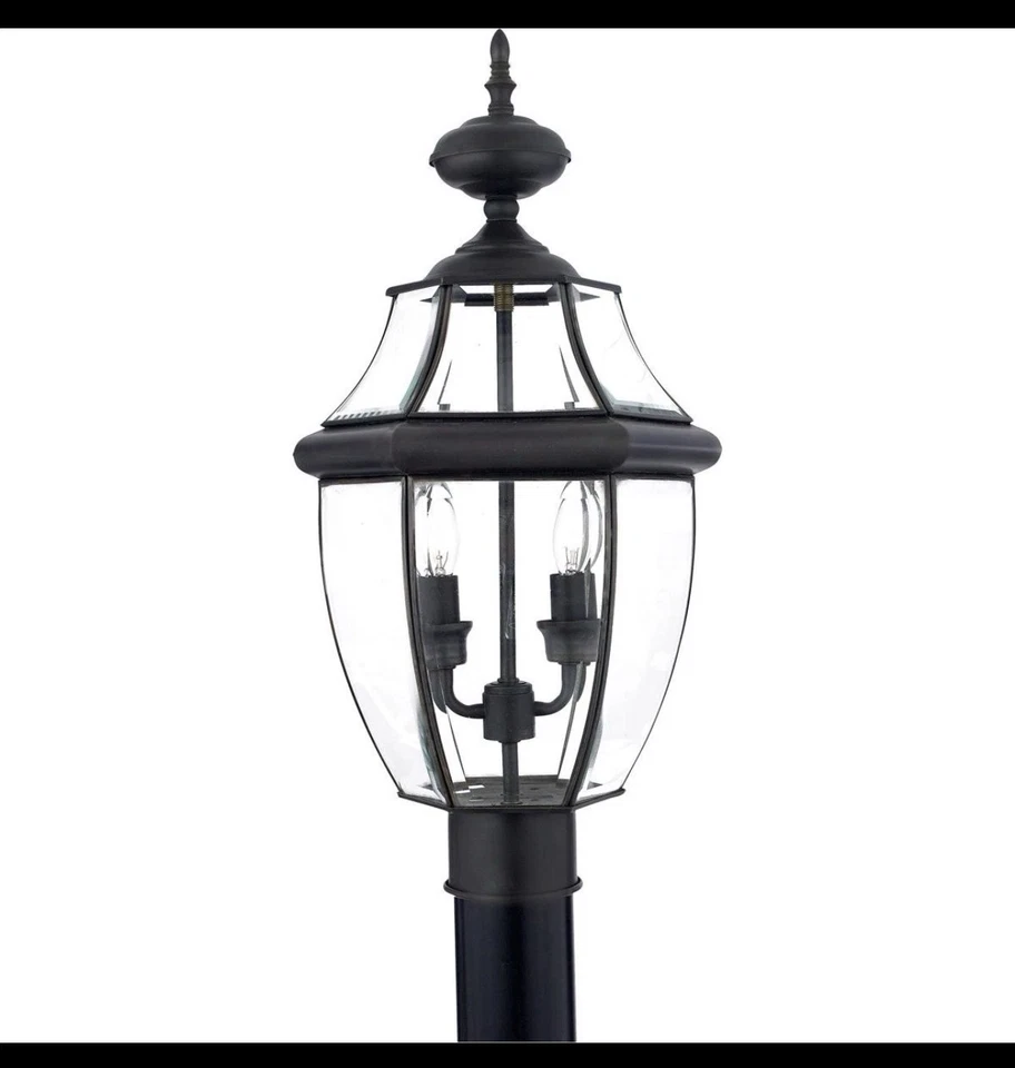 Lámpara de Poste Quoizel NY9042z - Vidrio Biselado Bronce Verdi - Lámpara 2 60w - Nueva En Caja Foto 2 de 4