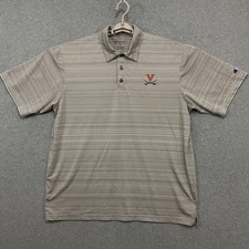 CHAMPION Mens XL Gray Striped Polo Shirt UVA Cavaliers Logo Short Sleeve Golf