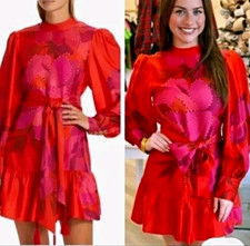 Small Farm Rio Peony Red Long Sleeve Mini Dress