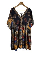 Shein Multi-Colored Patchwork Print V-neck Bohemian Dress Size 1XL