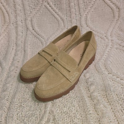 Vionic Cheryl II Loafers Tan Suede Lug Sole Penny Shoes Womens 7 Excellent