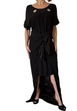Issa London Black Rhinestone Brooch Wrap Dress Lagenlook Draped Tie Hi Lo 4