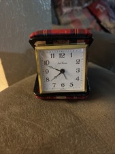 Vintage SETH THOMAS Travel Alarm Clock Works! Plaid Cover