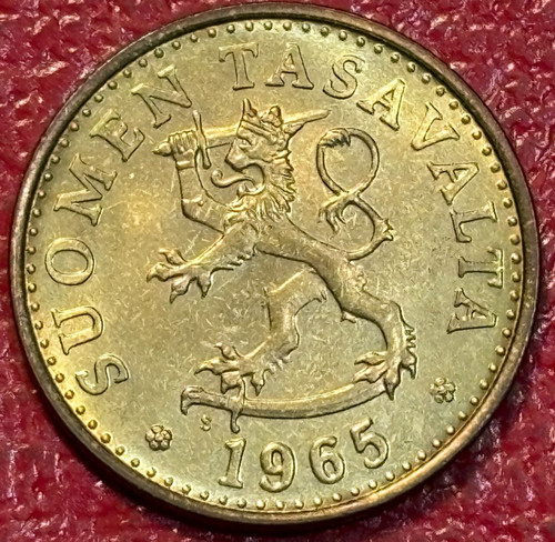 HIGH GRADE UNC 1965 FINLAND 20 PENNIA LION/SWORD COIN-DEC585