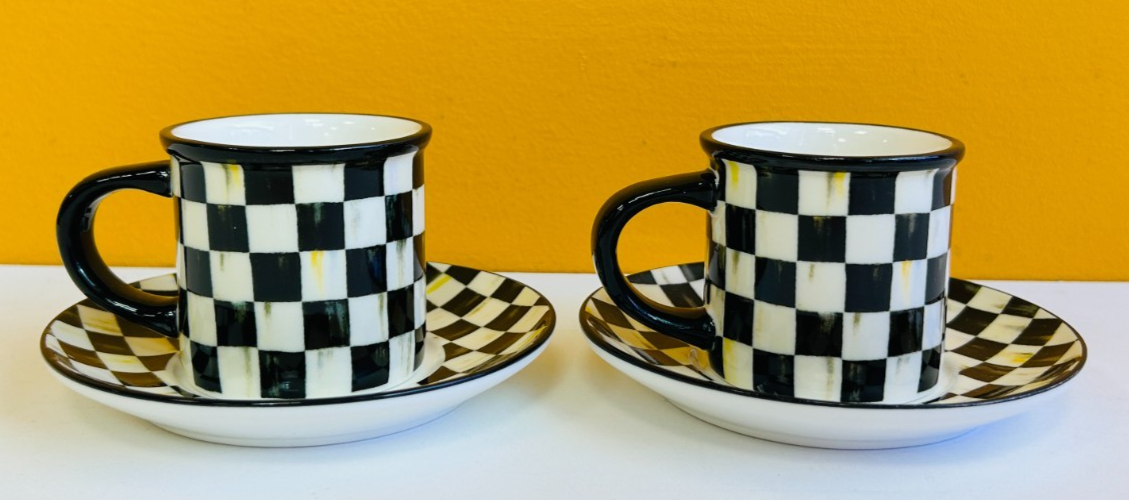 MacKenzie-Childs 41814-40 Courtly Check Espresso Cup + Saucer (Set