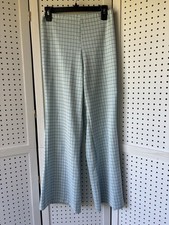 Unbranded 70's Style Polyester Pants Checkered Blue White Granny Flare Leg XS/SM