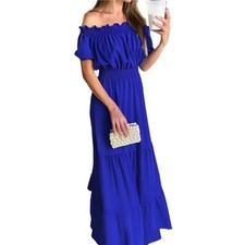 Summer New Best Selling Off-Shoulder Solid Color Elegant Slim Fit Midi Dress