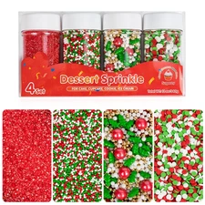 Edible Christmas Sprinkles for Cake Decorating,4 Pack 12 Oz,Red White Green Gold