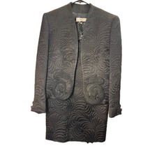 VTG Valentino Boutique Skirt Suit Set Black Quilted Jacket Pencil Skirt Women 8