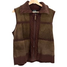 Vintage Y2K Designers Originals Brown Genuine Leather Cable Knit Patchwork Vest