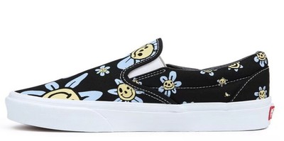 Damen Canvas Slipper Vans Classic schwarz gelb geblümt 